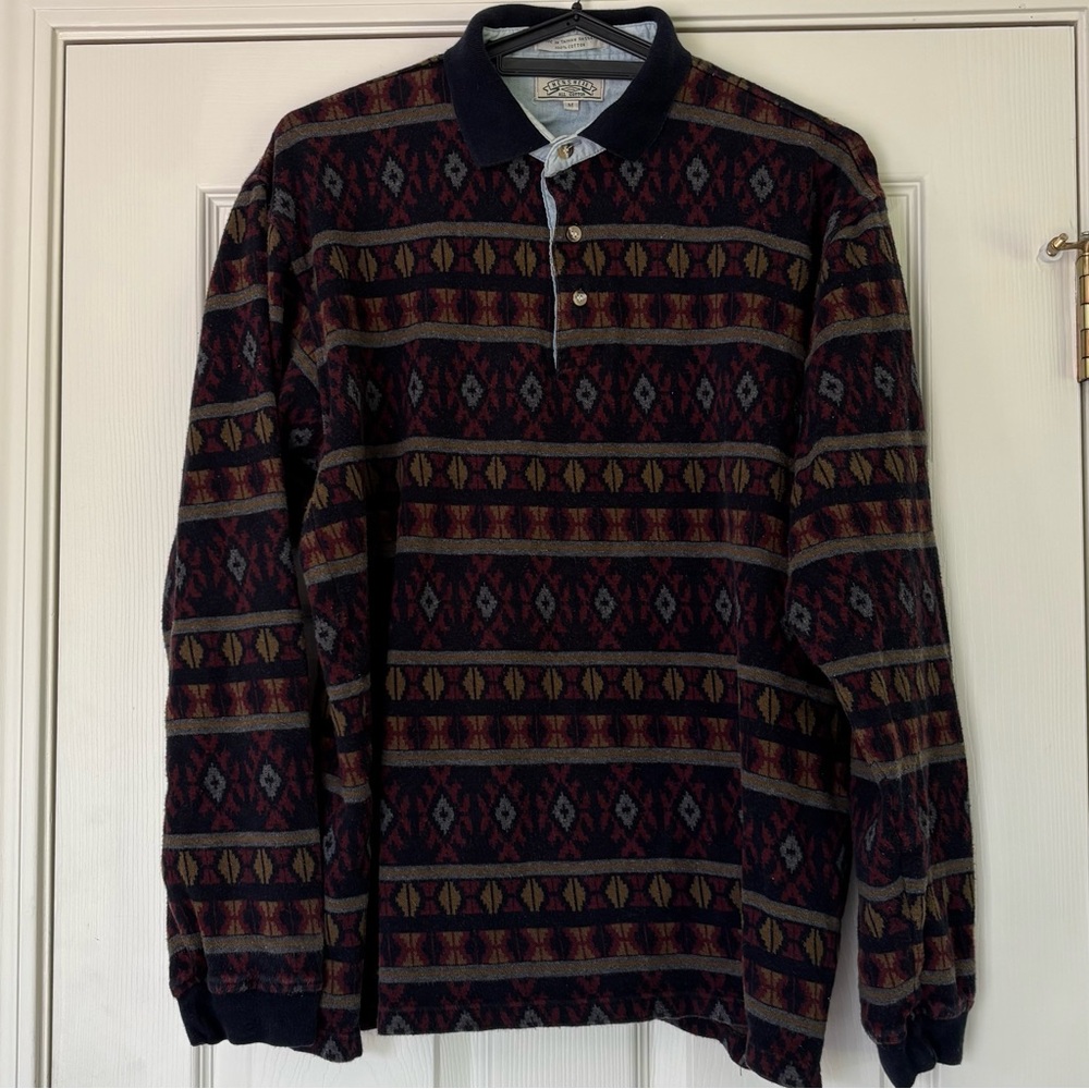 Vintage Skyr Long Sleeve Polo Sweater in Navy & Burgundy
